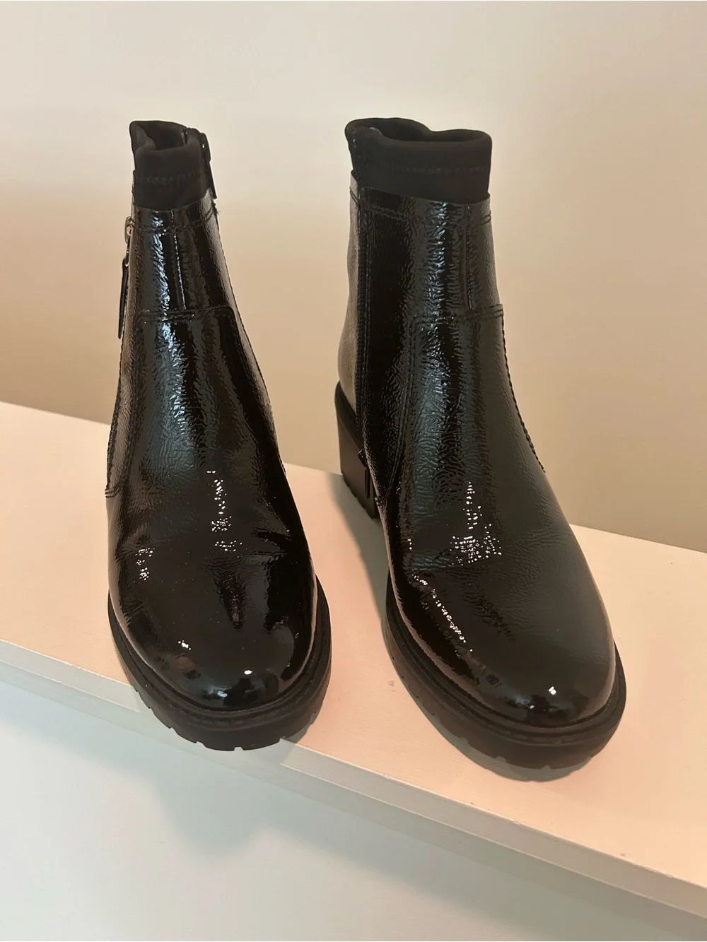 New Salvia Black Patent Ankle Boots with Side Zipper 38